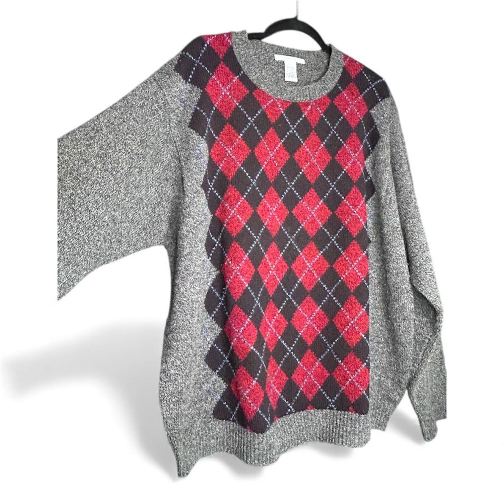 Men's Argyle Chunky 100% Lamb's Wool XXL Warm Academia Sweater Old Money Preppy